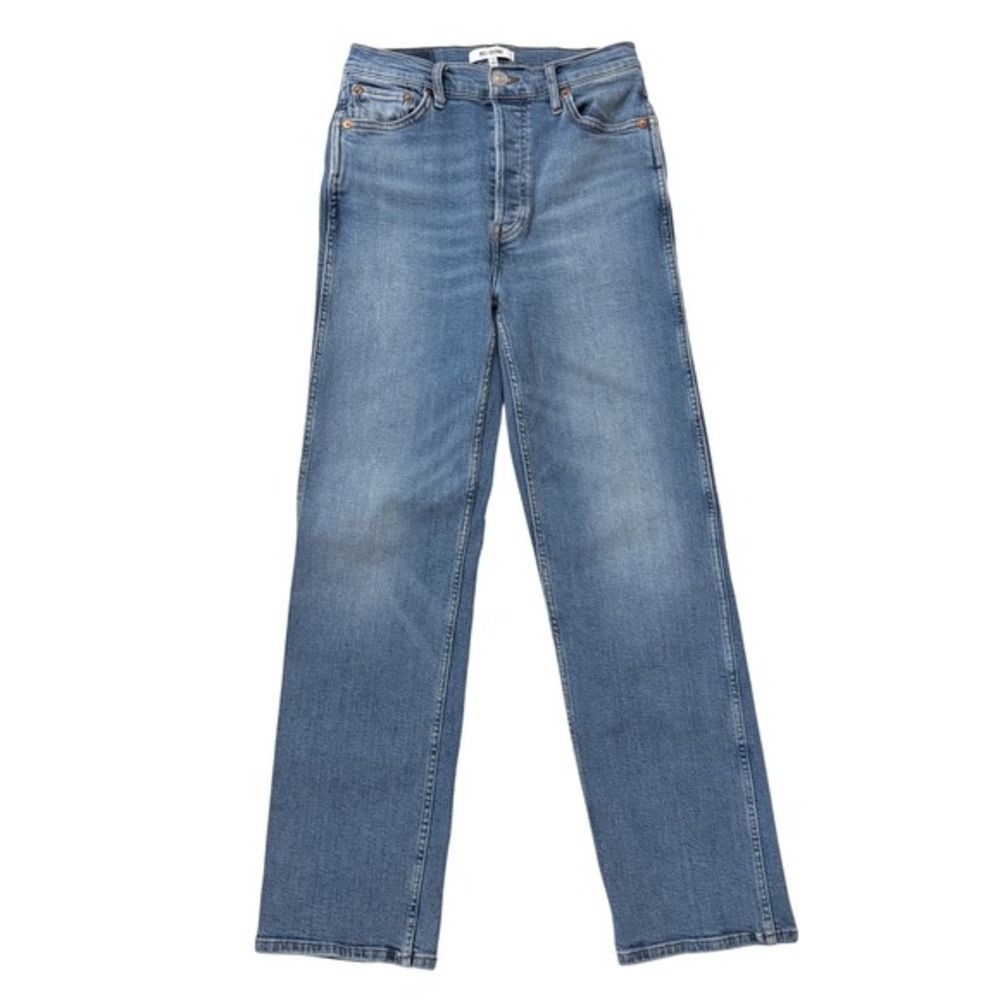 RE/DONE 90's High Rise Loose Jeans Rio Fade Button Fly Blue Cotton Blend 26 US 4